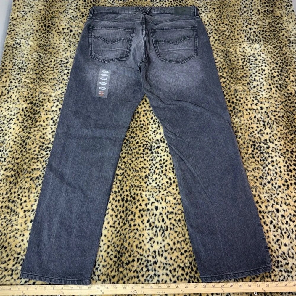 Harley-Davidson Mens Faded Black Straight Leg Denim Jeans 36x32 Biker Moto